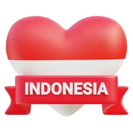 A Heart Shaped Emblem In The Colors Of The Indonesian Flag Emblazoned With INDONESIA On A Banner Expressing National Pride And Love 3D Icon