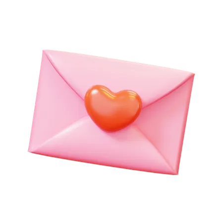 Cute Cartoon 3 D Closed Mail Love Envelope With Red Heart Mail Letter Happy Valentines Day Anniversary Wedding Love Concept 3D Icon
