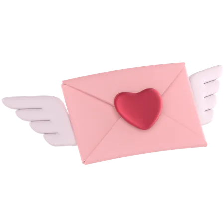 Love Letter With Wings And Pink Envelope 3D Icon