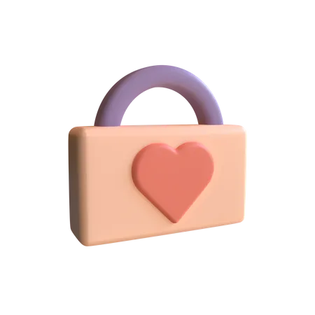 Lock Icon With Heart Shape Button Simple 3 D Render With Pastel Color 3D Illustration