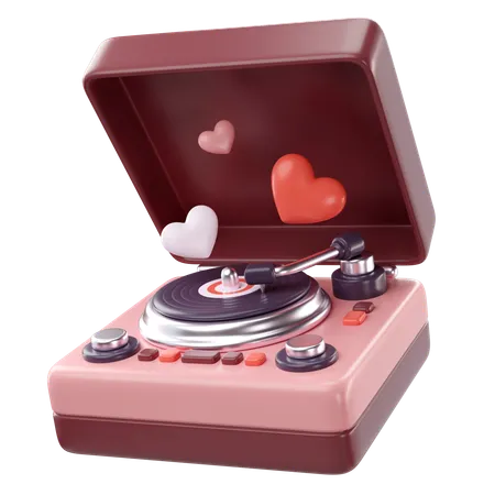 3 D Illustration Of Valentines Record Player Icon 3D Icon