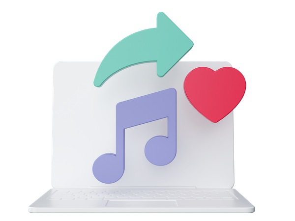 Love Music on laptop  3D Illustration