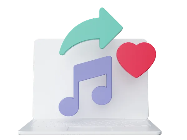 Love Music on laptop  3D Illustration