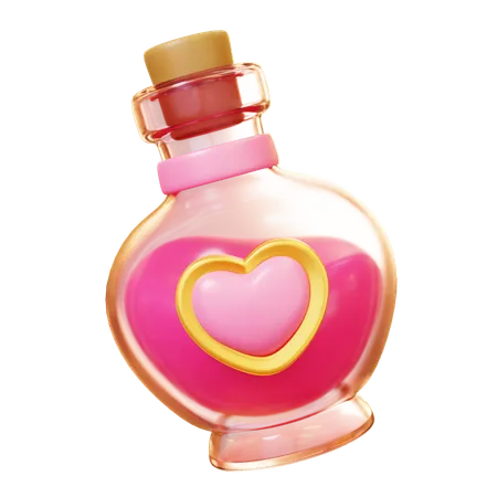 Cute Cartoon 3 D Love Potion Pink Liquid In Glass Vessel Fantasy Magic Spell Heart Elixir Happy Valentines Day Anniversary Wedding Love Concept 3D Icon