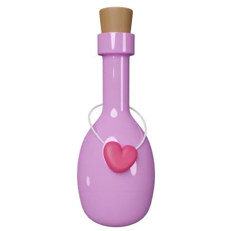 Love Potion Bottle Minimalistic Clay Style Isolated 3 D Render On Transparent Background 3D Icon