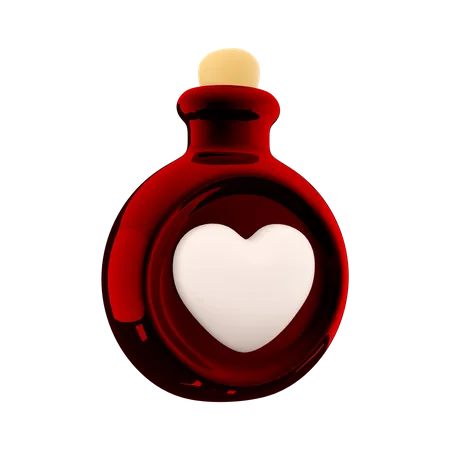 3 D Rendering Red Bottle With Love Potion Icon Valentines Day Symbol 3 D Render Bottle With Heart Icon Red Bottle With Love Potion 3D Icon