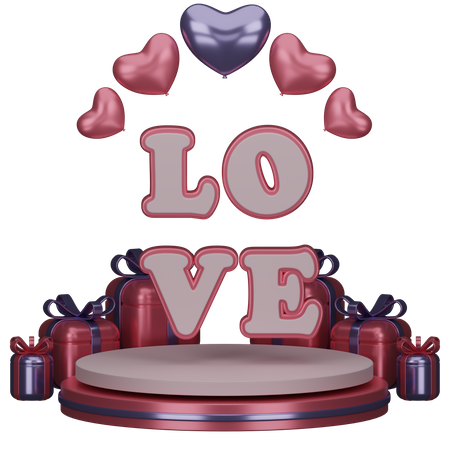 Love Sign on Valentine Podium 3D Illustration