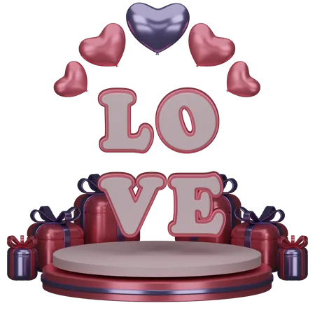 Love Sign on Valentine Podium 3D Illustration