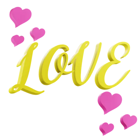 3 D Love Text Sticker With Transparent Background 3D Icon