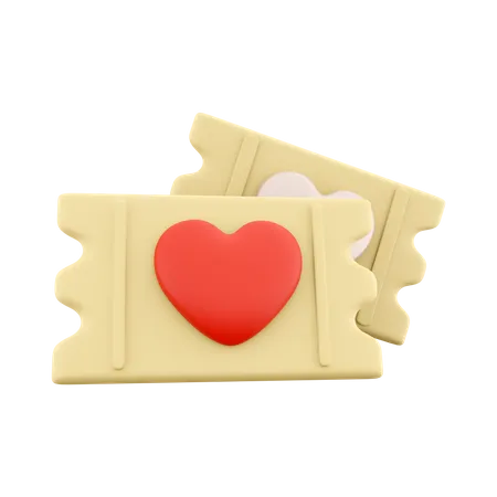 3 D Rendering Love Ticket Icon 3 D Render Heart Shape On Yellow Ticket Icon Love Ticket 3D Icon