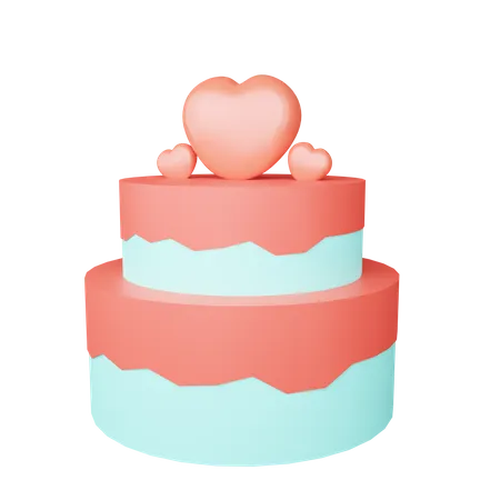 Love Wedding Cake For Valentine Couple Or Wedding 3D Illustration