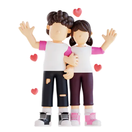 3 D Couple Character Greeting Poses 3D Illustration