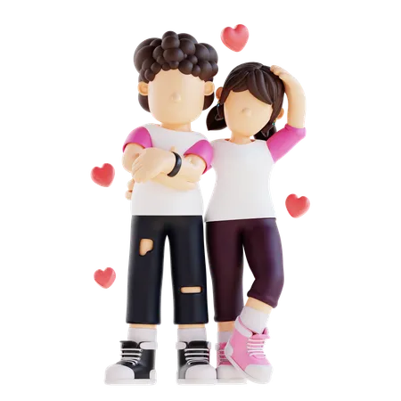 Lovely Couple Are Standing Together  3D Illustration