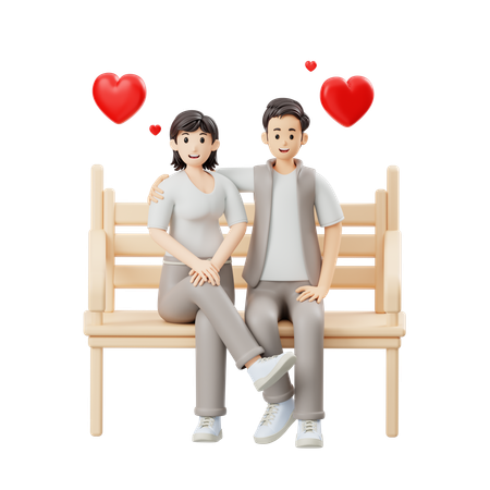 Lovely Couple Sitting On Park Bench  3D Illustration