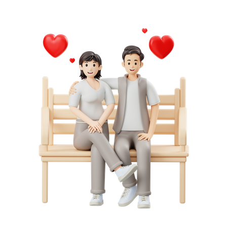 Lovely Couple Sitting On Park Bench  3D Illustration