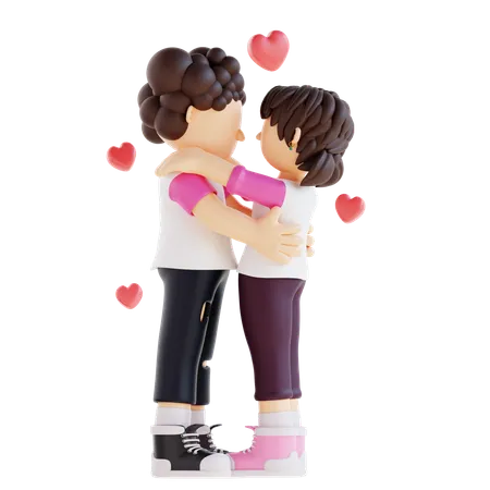 3 D Couple Character Looking At Each Other Pose 3D Illustration