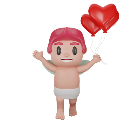 Lovely cupid holding balloon  3D Illustration