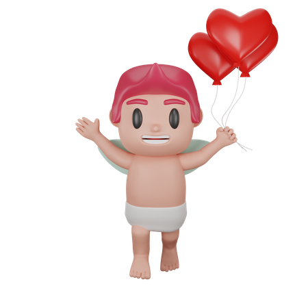 Lovely cupid holding balloon 3D Illustration
