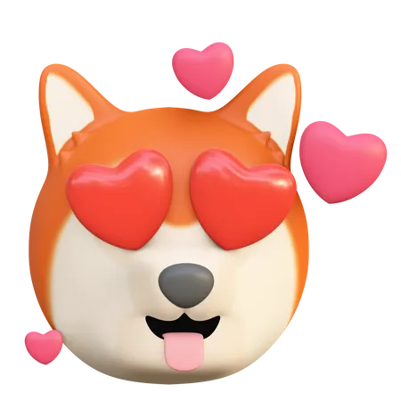 Cute Dog Love Face Expression Emoicon Cartoon 3 D Render Illustration 3D Emoji