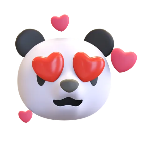 Love Panda Face Emoticon Cartoon 3 D Render Illustration 3D Emoji
