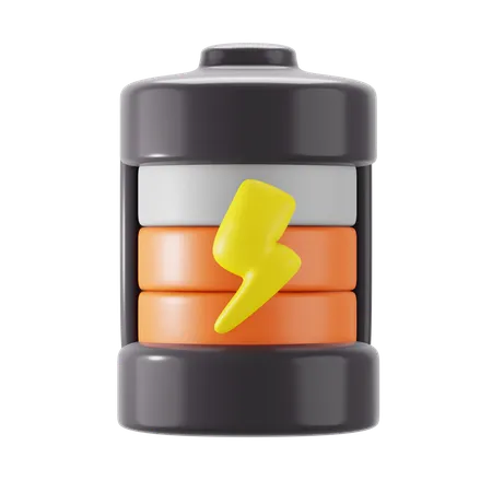 Half Low Charge Electric Battery Power Supply With Thunder Bolt Energy Logo Symbol 3 D Icon Illustration Render Design 3D Icon