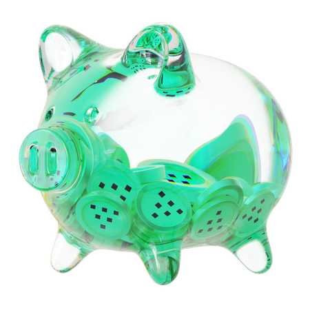 Lpt Clear Glass Piggy Bank With Decreasing Piles Of Crypto Coins  3D Icon