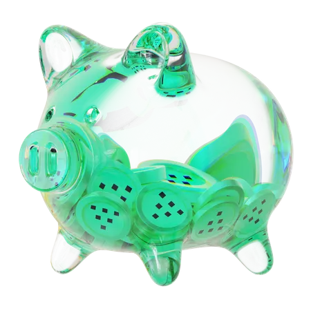 Lpt Clear Glass Piggy Bank With Decreasing Piles Of Crypto Coins  3D Icon