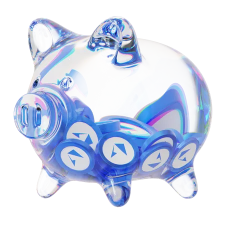 Lrc Clear Glass Piggy Bank With Decreasing Piles Of Crypto Coins  3D Icon