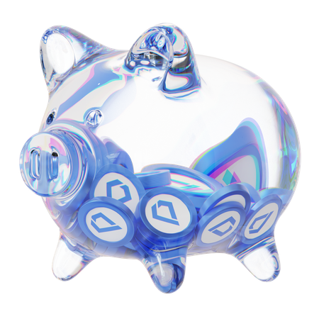 Lsk Clear Glass Piggy Bank With Decreasing Piles Of Crypto Coins  3D Icon