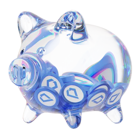 Lsk Clear Glass Piggy Bank With Decreasing Piles Of Crypto Coins  3D Icon