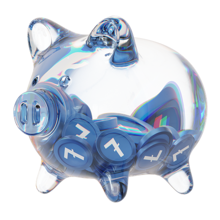 Ltc Clear Glass Piggy Bank With Decreasing Piles Of Crypto Coins  3D Icon