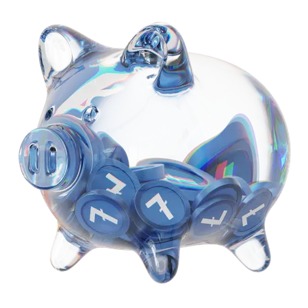 LTC-Sparschwein aus klarem Glas mit abnehmendem Stapel an Kryptomünzen  3D Icon