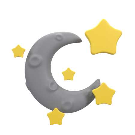 Lua crescente com estrelas  3D Icon