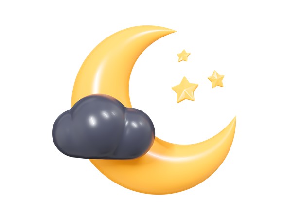 Lua crescente com nuvens e estrelas  3D Icon