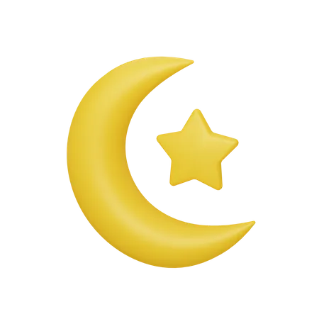 Lua crescente e estrela  3D Illustration