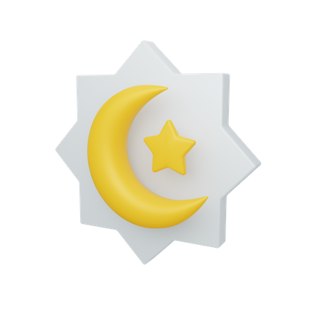 Lua crescente e estrela com ornamento  3D Illustration