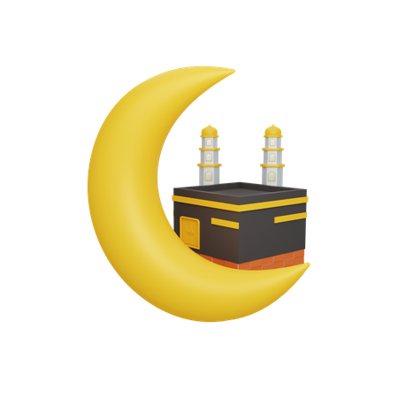 Lua crescente e Kaaba  3D Illustration