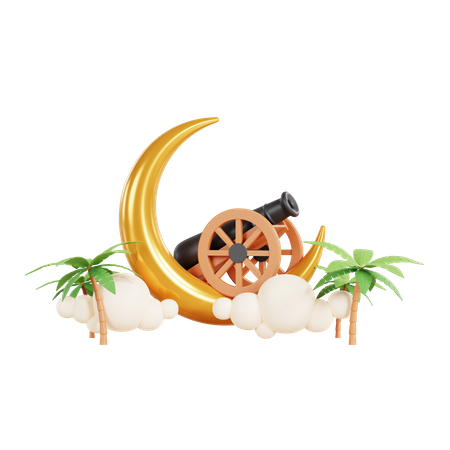 Lua do Ramadã com canhão  3D Illustration