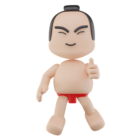 Luchador de sumo japonés mostrando los pulgares hacia arriba  3D Illustration