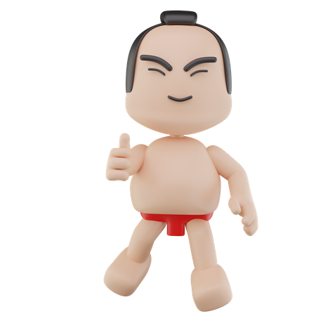 Luchador de sumo japonés mostrando los pulgares hacia arriba  3D Illustration