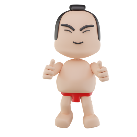 Luchador de sumo japonés mostrando los pulgares hacia arriba  3D Illustration