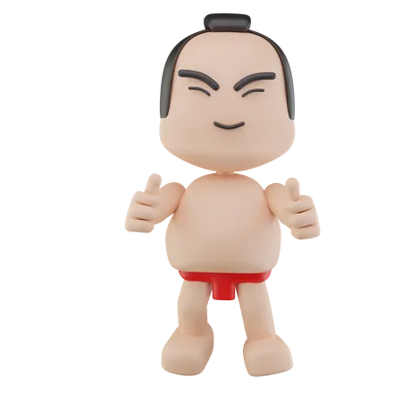 Luchador de sumo japonés mostrando los pulgares hacia arriba  3D Illustration