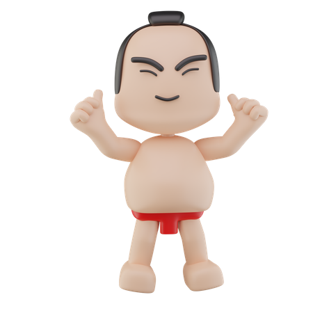 Luchador de sumo japonés mostrando los pulgares hacia arriba  3D Illustration