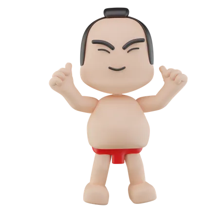 Luchador de sumo japonés mostrando los pulgares hacia arriba  3D Illustration