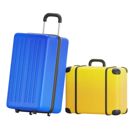 Suitcase 3 D Vacation Luggage Baggage Bag On Transparent Background Modern Luggage Design Blue And Yellow Summer Colors 3D Icon