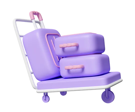 3 D Airport Trolley With Suitcase Isolated Summer Travel Concept 3D Icon