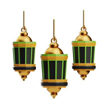 Luminárias pendentes elegantes em verde e dourado  3D Icon