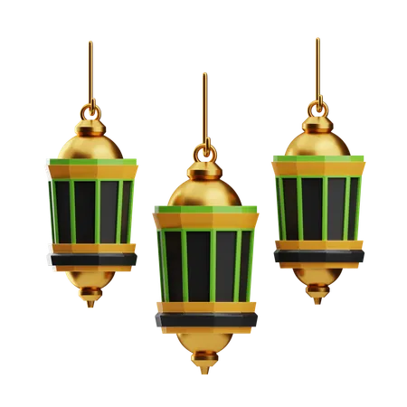 Luminárias pendentes elegantes em verde e dourado  3D Icon