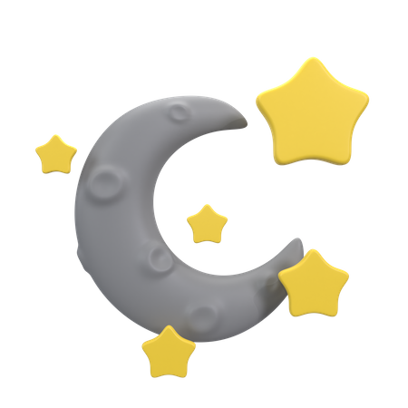 Luna creciente con estrellas  3D Icon