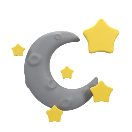 Luna creciente con estrellas  3D Icon